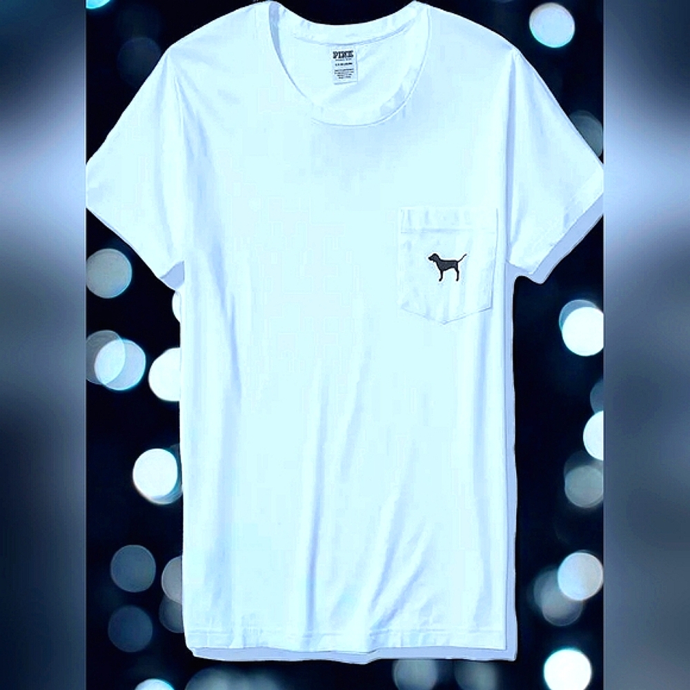 Victoria's Secret PINK Campus Distressed Tee w/ Dog Logo in Aqua Blue Size Large